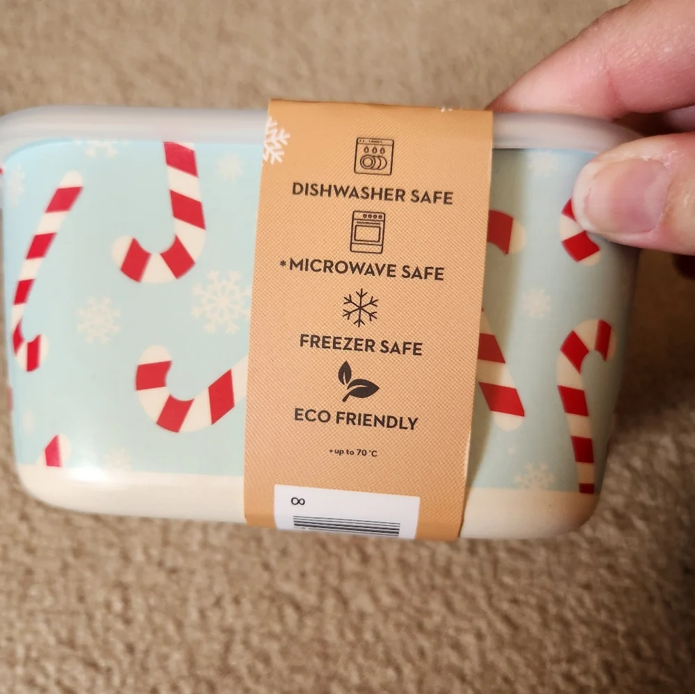 Christmas Bamboo Food Storage Container Candy Canes NWT 22oz